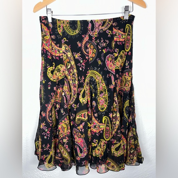 Dana Buchman Skirt Womens 8 Paisley Silk Maxi Lined Chiffon Boho Retro Western‎ - Picture 1 of 9